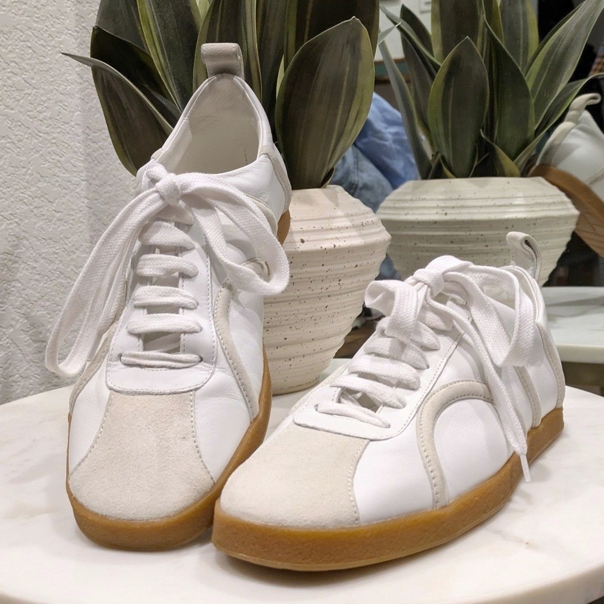 Toteme The Leather Suede-Trimmed Sneakers Womens 39 White Minimalist Low Top